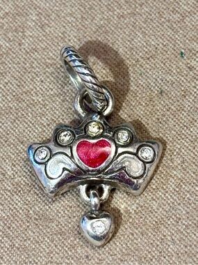 🆕Listing! Brighton Princess Crown charm Red heart on silver w. crystals Retired